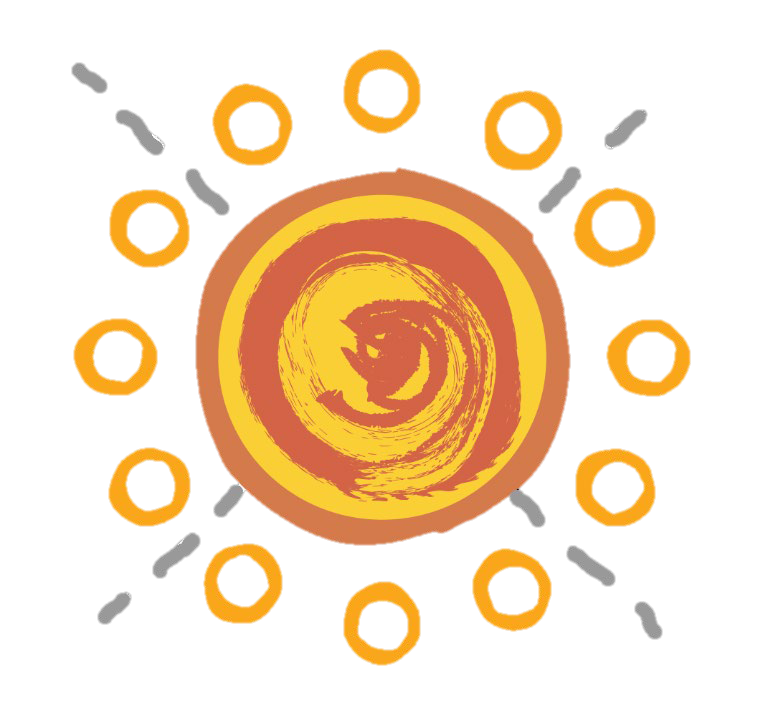 The North Star symbol has a large central circle surrounded by smaller circles. The larger circle represents children at the heart of our work and their community, with the smaller circles representing all the strengths and protective factors that sit around a child. The lines radiating from the north star link to values and measures of success that we uphold and enact. The star is an important symbol for Aboriginal peoples as it is used for navigation, as a calendar, and used heavily in dreaming stories.